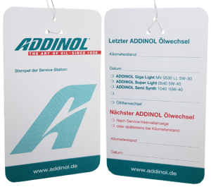 Addinol Ölzettel (Ölwechselanhänger)
