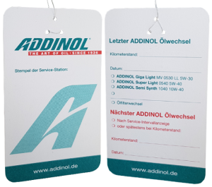 ADDINOL Ölzettel (Ölwechselanhänger)